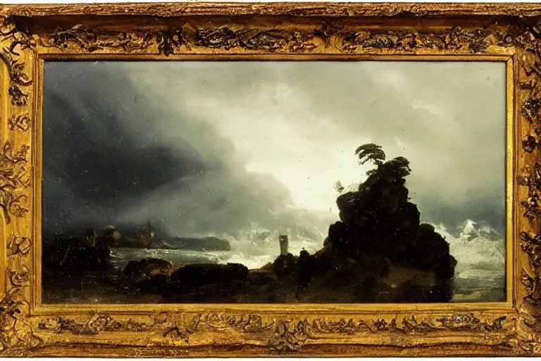 Prompt: awesome landscape rain by peder balke