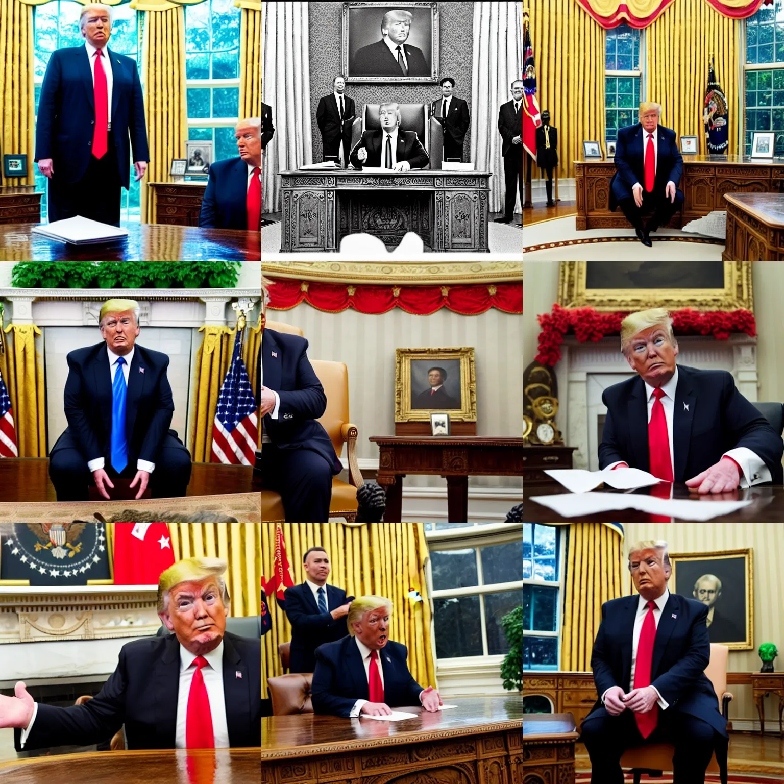 Prompt: communist leader donald trump in the oval office
