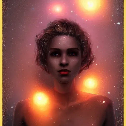 Prompt: man whose skin is a field of twinkling stars, award-winning portrait, fantasy horror, trending on artstation, 8k, 4k, pixiv, matte finish, highly detailed