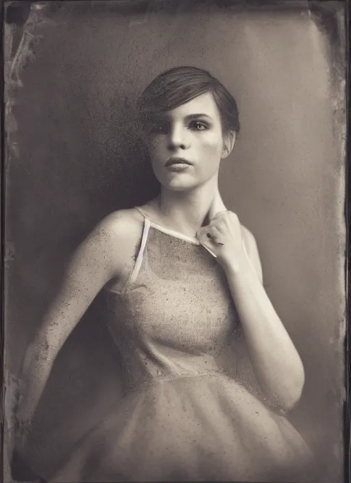 Image similar to portrait of a young women, photo realistic, elegant, award winning photograph, parallax, cinematic lighting, ambrotype wet plate collodion by richard avedon and shane balkowitsch