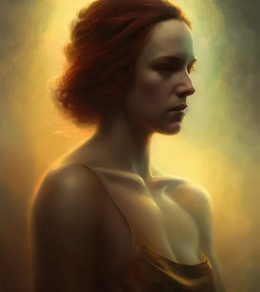 Image similar to riveting seductive oracle of delphi portrait, mysterious atmospheric lighting, painted, intricate, volumetric lighting, beautiful, rich deep colours masterpiece, golden hour, sharp focus, ultra detailed, by leesha hannigan, ross tran, thierry doizon, kai carpenter, ignacio fernandez rios