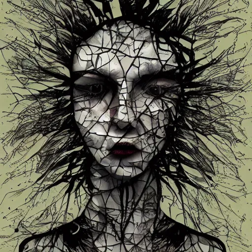 Image similar to face shredded like paper news, dark, surreal, illustration, by ally burke