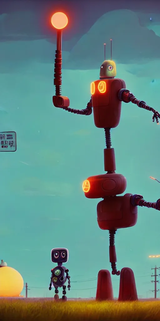 Image similar to tall cute robot with his best dog friend, by Simon Stalenhag, unreal engine, octane render, 8k, rule of thirds