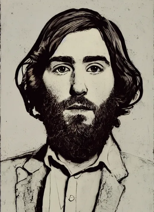 Image similar to Keaton Henson portrait, By andy warhol