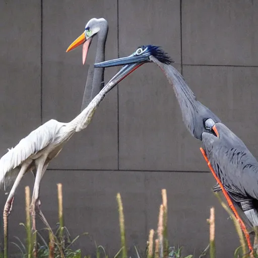 Prompt: a shoebill stork attacking a city