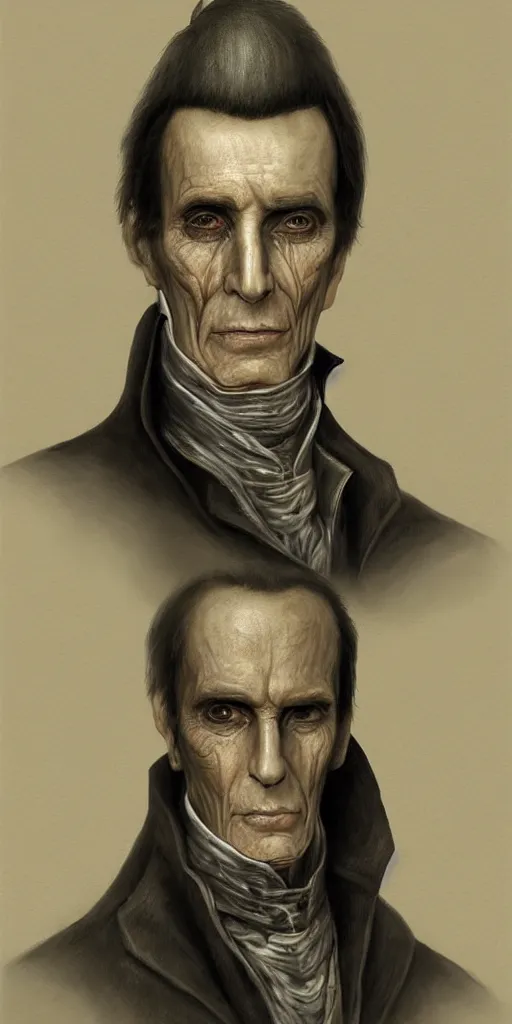 Prompt: portrait of simon bolivar, character design, detailed concept art by fortiche by anton semenov, by h. r giger ， masterpiece