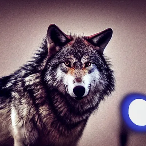 Image similar to a wolf wearing a VR headset on its head
