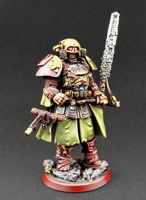 Image similar to 8 0 mm resin detailed miniature of a warhammer 4 0 k catachan samurai, product introduction photos, 4 k, full body