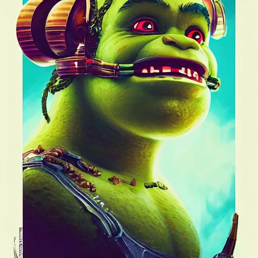 Image similar to lofi biopunk portrait of shrek the doom slayer, pixar style, by tristan eaton stanley artgerm and tom bagshaw.