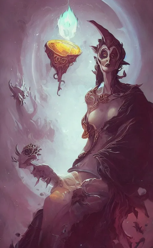 Image similar to portrait of the necromancer by peter mohrbacher