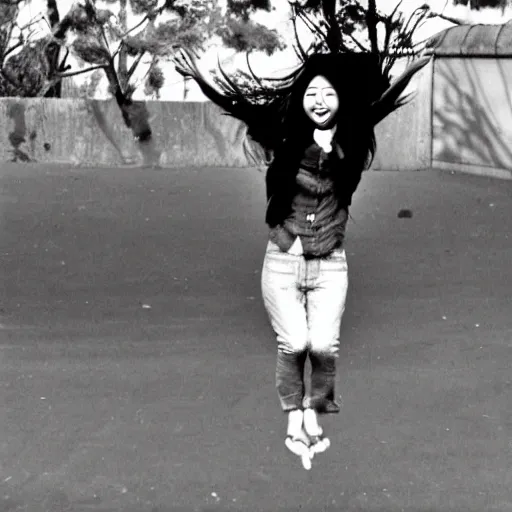 Image similar to photo of japanese girl jumping up and down in happiness