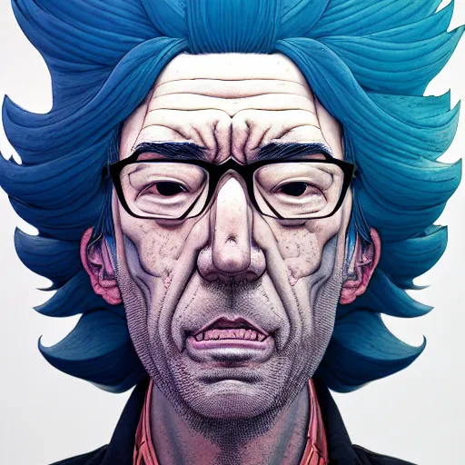 Prompt: 3 0 0 0 rick sanchez portrait soft light by james jean and katsuhiro otomo and erik jones and mc escher, inspired by akira anime, smooth face feature, intricate high details, sharp, ultradetailed, 3 d octane render