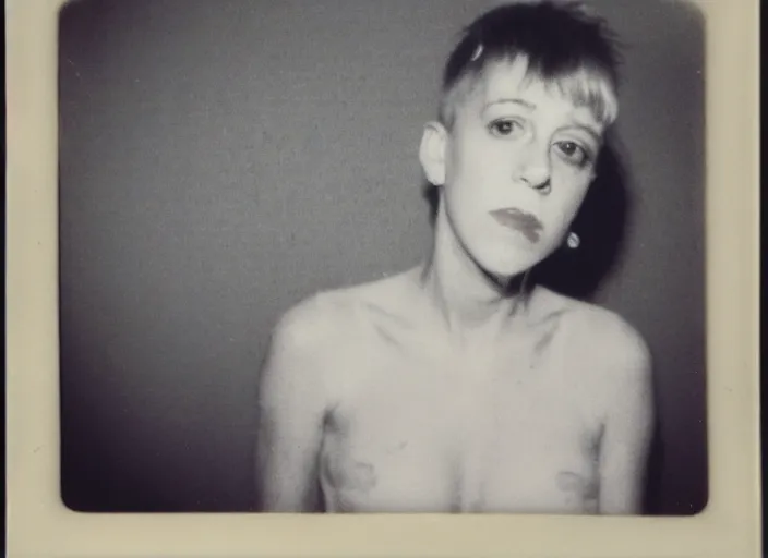 Image similar to dusty polaroid of young kathy acker