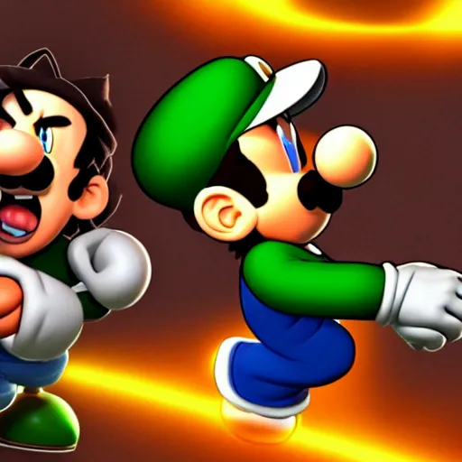 Image similar to luigi and goku battle, epic lighting