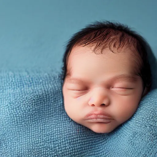 Image similar to baby with a full moustache laying on a blanket, photograph, depth of field, cute baby, olan mills, professional portrait photograph