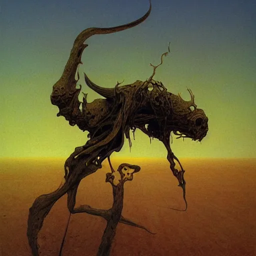 Prompt: a floating reaper in the desert by zdzisław beksinski,