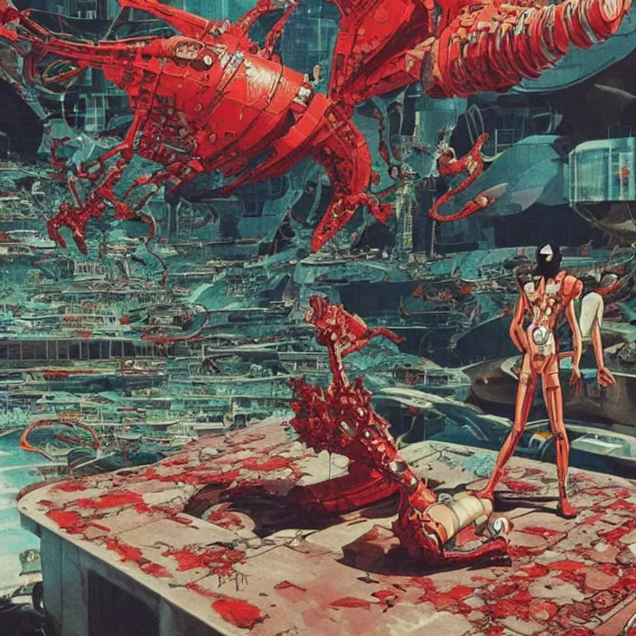 Prompt: a scene from akira, 1 9 7 0 s british kids tv programme by the bbc and oliver postgate, stop motion animation, fractal cyborg ninja sitting by the pool, highly detailed, photorealistic, octane render, 8 k, unreal engine, art by todd mcfarlane, artgerm, greg rutkowski, alphonse mucha