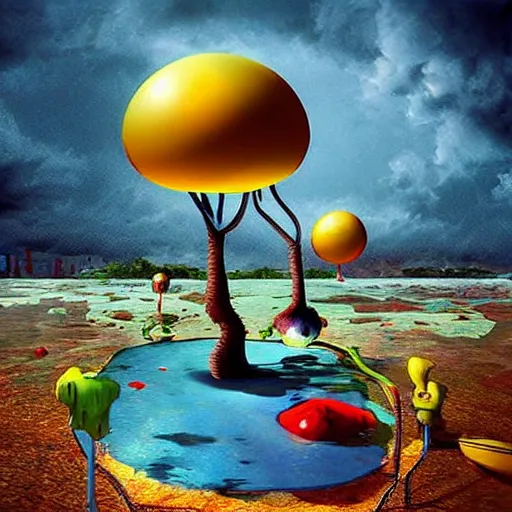 Prompt: surreal 3 d artwork of seemingly familiar objects and environments by tim burton