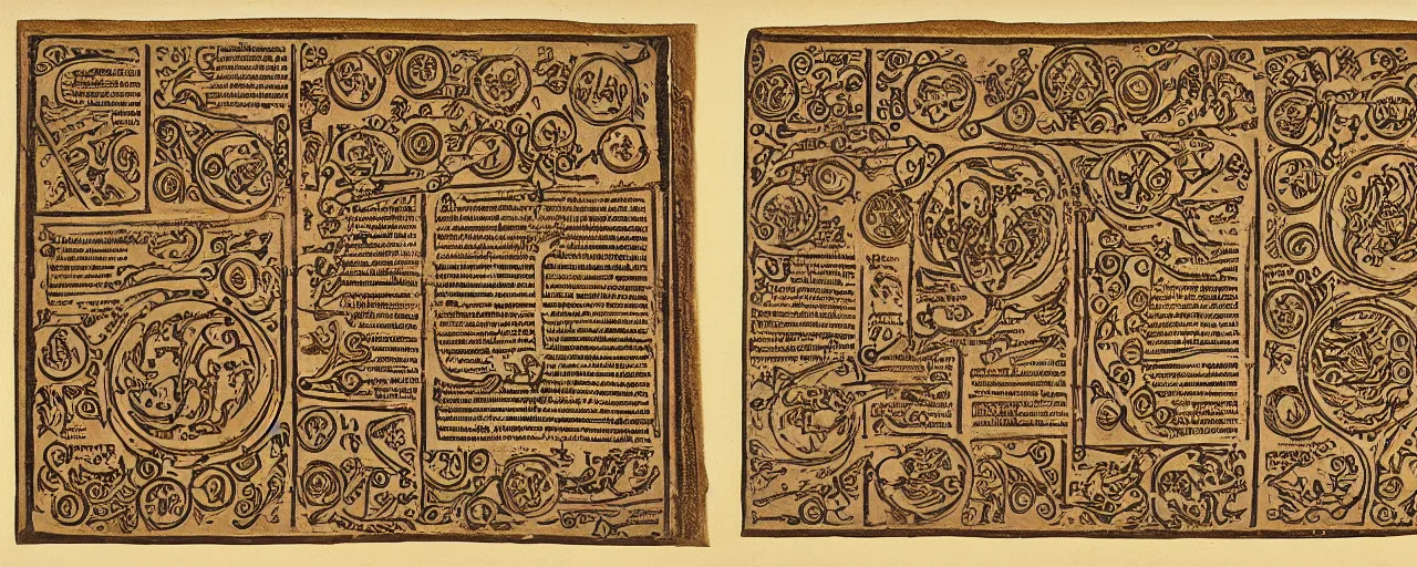 Prompt: ancient russian manuscript with images of spaghetti, letterpress,