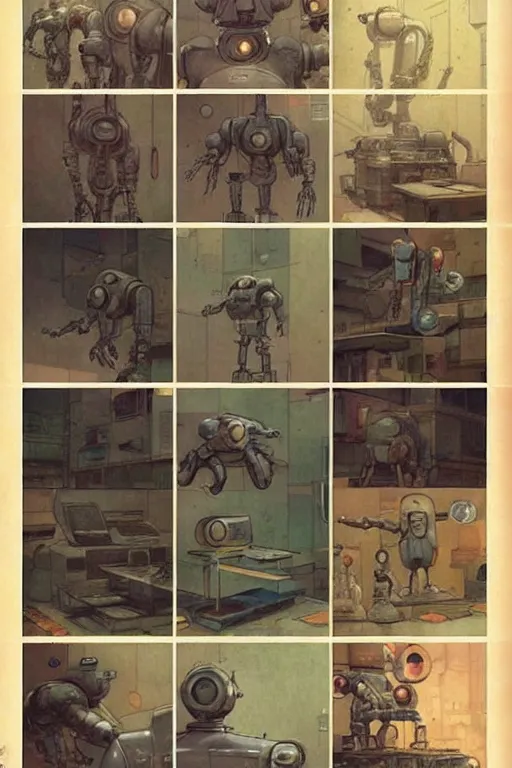 Image similar to comic book irregular page layout ( ( ( ( ( 1 9 5 0 s retro future robot lab interior. muted colors. ) ) ) ) ) by jean - baptiste monge!!!!!!!!!!!!!!!!!!!!!!!!!!!!!!