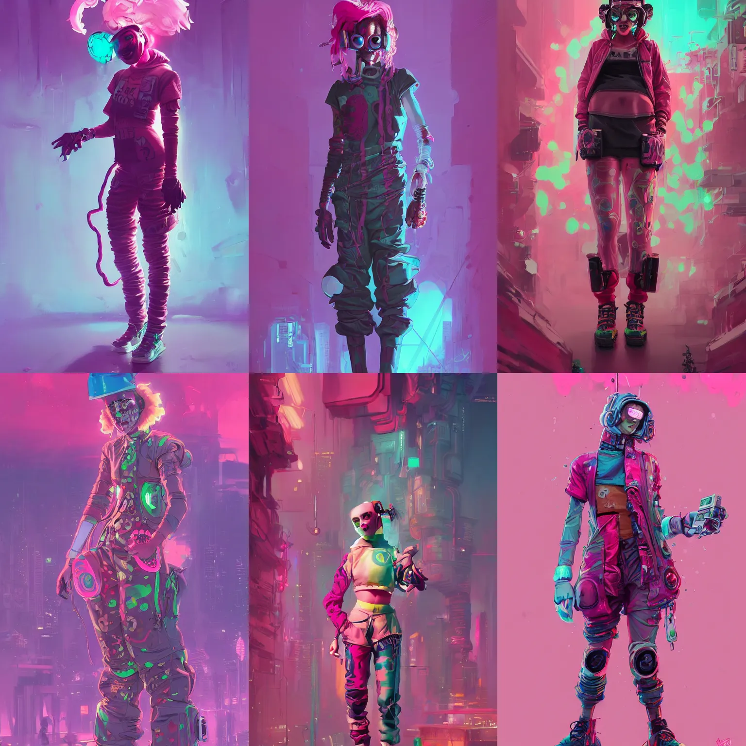 Image similar to wide view cyberpunk clown girl made of pink slime, wearing cyberpunk intricate streetwear, transparent, behance hd artstation by jesper ejsing by rhads, makoto shinkai and lois van baarle, ilya kuvshinov, ossdraws, cinematic lighting, sharp focus