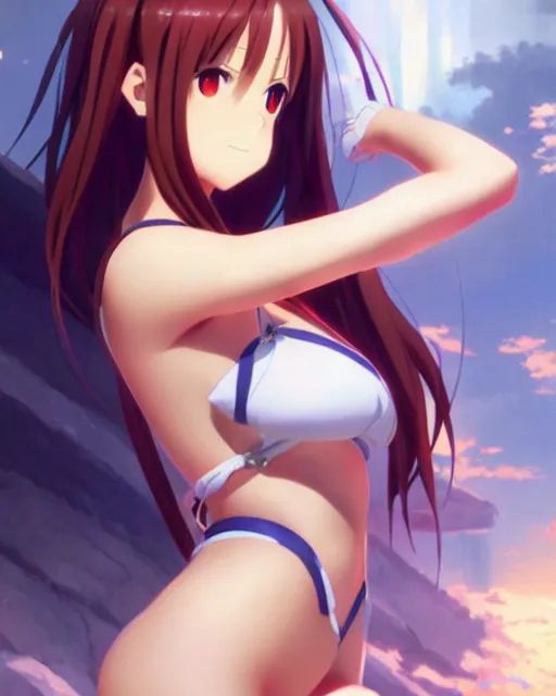 Prompt: photo of asuna from sao, asuna by a - 1 pictures, by greg rutkowski, gil elvgren, earl moran, enoch bolles, glossy skin, pearlescent, anime, maxim magazine,