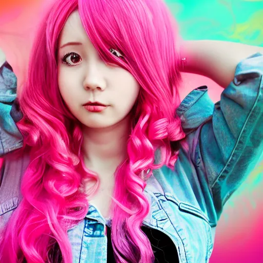 Image similar to “anime girl, flowing pink hair, extremely beautiful, swirly pink background, action shot, by Kurahana Chinatsu, trending on PixArt”