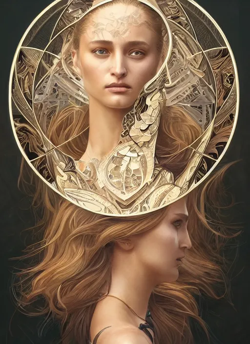 Image similar to symmetry!! hannah jeter, machine parts embedded into face, intricate, elegant, highly detailed, digital painting, artstation, concept art, smooth, sharp focus, illustration, art by artgerm and greg rutkowski and alphonse mucha, 8 k