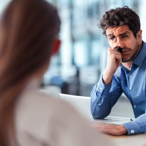 Image similar to annoyed man waiting for a friend in front of a computer pointing on his watch