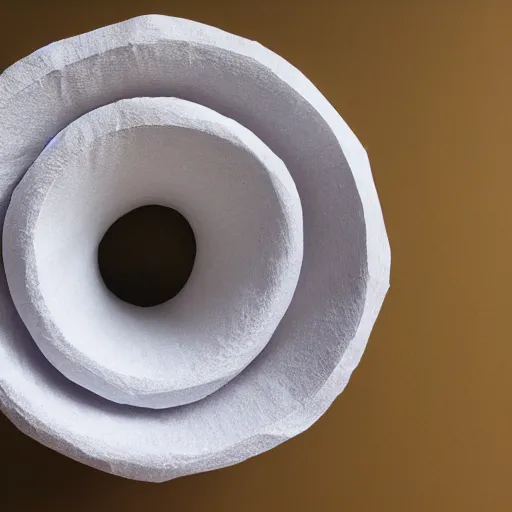 Prompt: a torus made of paper. a torus with the texture of paper. paper in the shape of a torus.