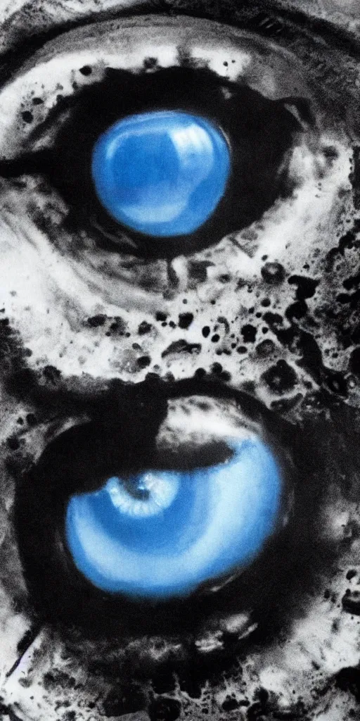 Prompt: zdzisław beksinski eyeball monster blue white black 4 k