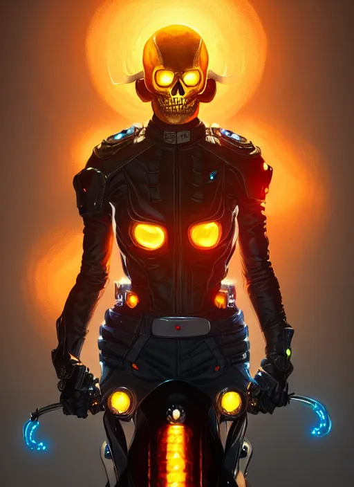 Image similar to portrait of apex legends ghost rider, intricate, elegant, glowing lights, highly detailed, digital painting, artstation, glamor pose, concept art, smooth, sharp focus, illustration, art by artgerm and greg rutkowski, artey freytag