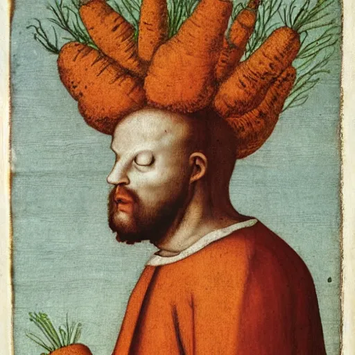 Prompt: carrot head, god, painting, 1500s