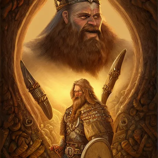 Image similar to digital painting of a hugh viking king by filipe pagliuso and justin gerard, symmetric, fantasy, highly, detailed, realistic, intricate