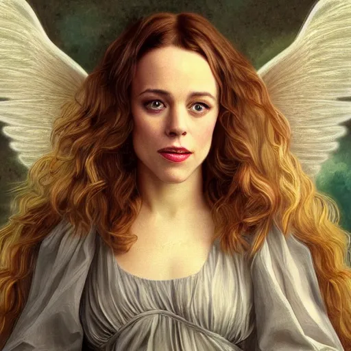 Image similar to rachel mcadams as an angel, detailed digital painting, pre - raphaelite, intricate