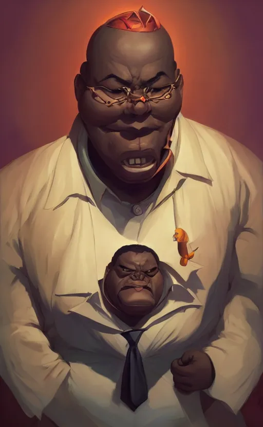 Image similar to overweight afrofuturist tribal afrika villain in business suit, Video game character design , 2d game fanart behance hd by Jesper Ejsing, by RHADS, Makoto Shinkai and Lois van baarle, ilya kuvshinov, rossdraws global illumination