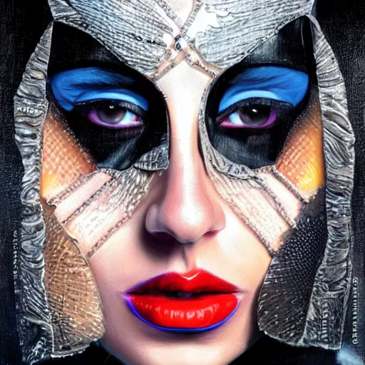 Prompt: portrait of Gaga-Vader hybrid, oil on canvas, intricate, 8k highly professionally detailed, HDR, CGsociety, in the style of the Brothers Hildebrandt