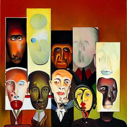 Image similar to A painting of multiple personalities in the style of Raoul Hausmann