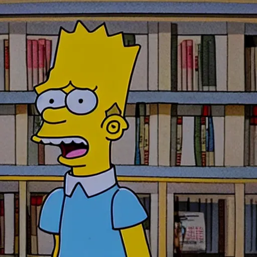 Image similar to bart simpson goes to college in the simpsons live action film, paramount pictures, directed by alan parker, full HD, cinematic lighting, award winning, anatomically correct