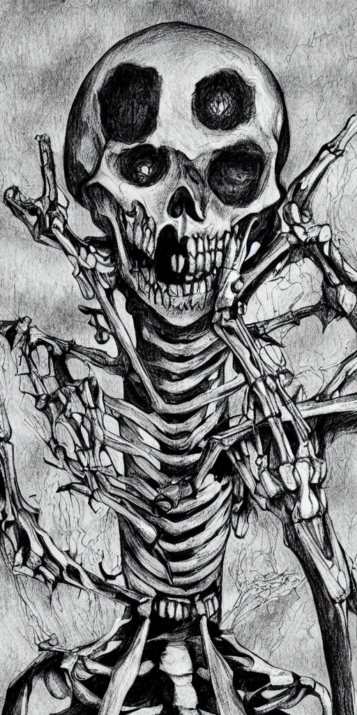 Image similar to A skeleton, horror, creepy, dark, manga, pencil, inspired by junji ito, superior quality, masterpiece, green