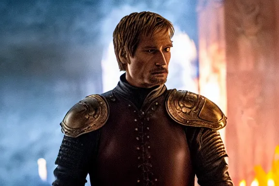 Image similar to very very intricate photorealistic photo of jaime lannister defeating cersei, photo is in focus with detailed atmospheric lighting, award - winning details