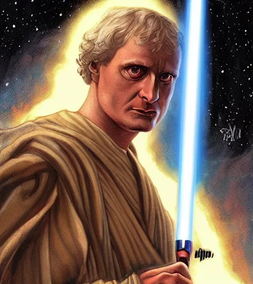 Image similar to a portrait of isaac newton as a jedi knight by cedric peyravernay and marc silvestri