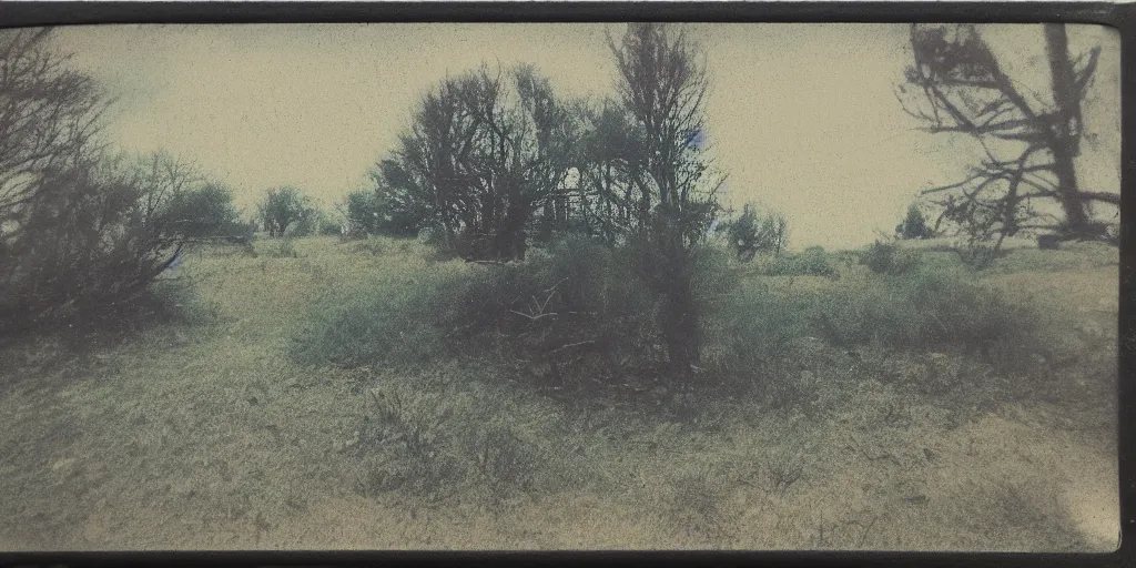 Prompt: polaroid photo of abandoned landscape, vintage colors, slight color bleed