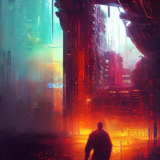 Prompt: an enigmatic and terrifying painting of a cyberpunk portrait by marc simonetti, colour, hyper detail, 8 k, one giant oak, universe, nebula, burst of colour, imaginary, roots, concept art, out of this world, depth, incredible depth