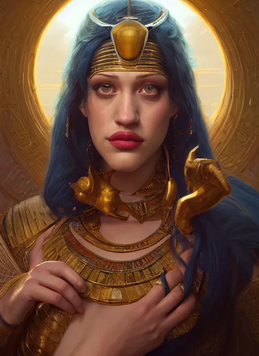 Prompt: Highly detailed portrait of Kat Dennings, as an Egyptian goddess, Stephen Bliss, unreal engine, fantasy art by Greg Rutkowski, Loish, Rhads, ferdinand knab, Makoto Shinkai and Lois van baarle, ilya kuvshinov, rossdraws, Tom Bagshaw, global illumination, radiant light, detailed and intricate environment
