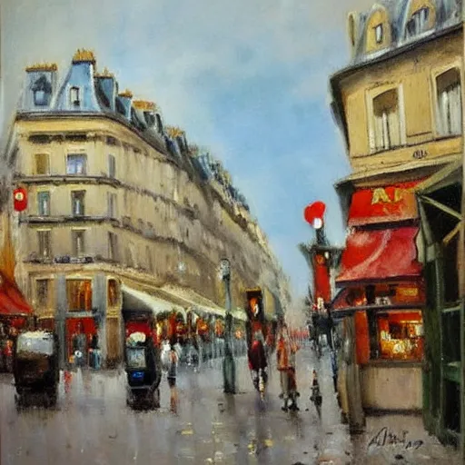 Image similar to a beautiful painting of a street in paris by antoine blanchard,