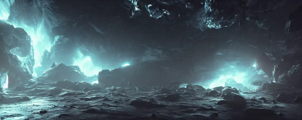 Image similar to a dark epic swirling galaxy, dark scifi, unreal engine, octane render, volumetric lighting