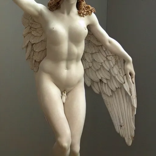 Image similar to full body sculpture of aphrodite with wings hyperrealistic style made by michelangelo