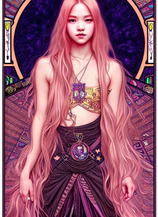 Image similar to jossi of blackpink, king, tarot card, highly detailed, digital painting, smooth, sharp focus, illustration, ultra realistic, 8 k, art by artgerm and alphonse mucha