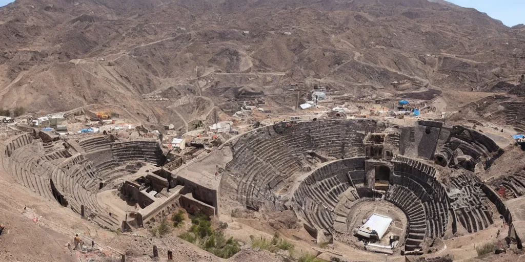 Prompt: mining tailing as coliseum in the city of chuquicamata